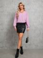 SHEIN Tall Solid Lantern Sleeve Blouse