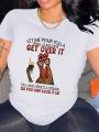 Women's Plus Size Slogan And Cartoon Print T-shirt