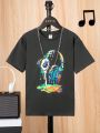 SHEIN Kids EVRYDAY Boys' Comfortable Casual T-Shirt With Earphones Pattern