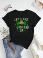 Plus Size Clover & Letter Printed T-Shirt