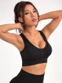 SHEIN Yoga Basic Women's Black Seamless Cutout Sports Bra