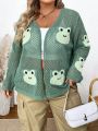 SHEIN CURVE+ Women's Plus Size Frog Pattern Long Sleeve Cardigan