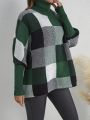 EMERY ROSE Women's Turtleneck Plaid Batwing Sleeve Sweater