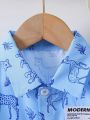 Baby Boys' Elephant & Giraffe Print Short Sleeve Shirt With Collar, Vacation Style For Summer