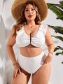 SHEIN Swim Vcay Plus Size Bikini Set With V-Shaped Metal Decoration, Ruffle Hem Detail