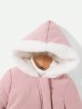 SHEIN Baby Girl Fuzzy Trim Teddy Lined Hooded Puffer Coat