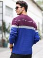 Men'S Contrast Color Round Neck Casual Long Sleeve Sweater