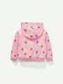 Cozy Cub Baby Girl Heart & Strawberry Print Hooded Jacket