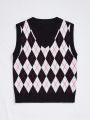 SHEIN Qutie Argyle Pattern Sweater Vest