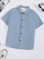 SHEIN Kids FANZEY Boys' Solid Color Short Sleeve Shirt