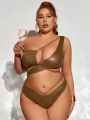 SHEIN Swim SXY Plus Size One Shoulder Chain Detail Monokini Swimsuit