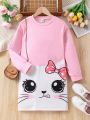 SHEIN Kids Cooltwn Cat Print Long Sleeve Sweatshirt Dress