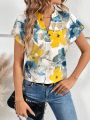 SHEIN Frenchy Women's Floral Print Notch Collar Casual Shirt