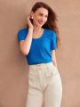 MOTF PREMIUM KNITTED SOLID TEXTURE T-SHIRT FOR WOMEN