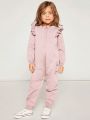 SHEIN Little Girls' Long Sleeve Casual Sweater Jumpsuit With Round Neck