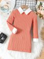 SHEIN Kids EVRYDAY Little Girls' Patchwork Collar Integrated Dress