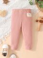 SHEIN Baby Boy 3pcs Letter Patched Detail Ribbed Knit Pants