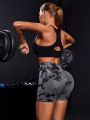 Yoga Trendy Women's Tie-Dye Butt Lifting Pleated Workout Shorts