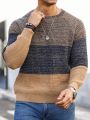 Men's Color Block Round Neck Long Sleeve Sweater