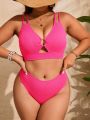 SHEIN Swim Vcay Plus Size Women's Solid Color Hollow Out Swimsuit Set