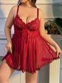 Plus Size Lace Embroidered Patchwork Cami Sexy Lingerie Nightgown