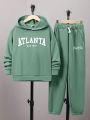 SHEIN Kids EVRYDAY Tween Boy Letter Graphic Hoodie & Drawstring Waist Sweatpants