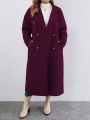 SHEIN Essnce Plus Size Double-breasted Turn-down Collar Woolen Coat