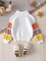 Baby Girl Colorblock Raglan Sleeve Mock Neck Sweater