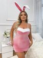 Women's Plus Size Sexy Fitted Spaghetti Strap Costume Dress With Plush Edging And Color Block Design