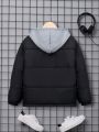SHEIN Tween Boy 1pc Letter Patched Detail Zipper Hooded Puffer Coat