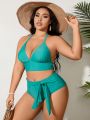 SHEIN Swim Vcay Plus Size Solid Color Bikini Set With Front Knot Detail