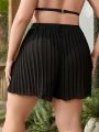 SHEIN Swim Basics Plus Size Women's Solid Color Pleated Cover Up Shorts