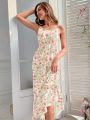 Valentines Women'S Irregular Shoulder Sleepwear Dress With Floral Pattern