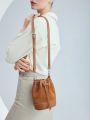 SHEIN BIZwear Drawstring PU Leather Shoulder Bag