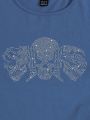 SHEIN Coolane Rhinestone Embellished Skull Print Short Sleeve T-shirt