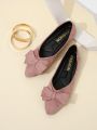 Women's Fashionable Plus Size Pointed Toe Comfortable Pink Bow Detail Slip-on Flat Shoes