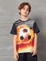 SHEIN Boys' Loose Fit Sporty Round Neck Printed Short Sleeve T-Shirt