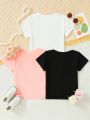 SHEIN Young Girl 3pcs/Set Fun & Cute Cat & Heart Pattern T-Shirts