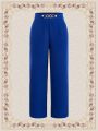 SHEIN DECDS Vintage Elegant Women'S Loose Metal Buckle Straight Leg Pants, Autumn/Winter/New Year