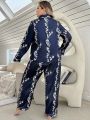 Plus Size Women's Floral Printed Long Sleeve Long Pants Homewear Set