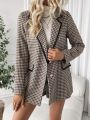 SHEIN Privé Women's Houndstooth Notched Lapel Blazer And Shorts Set