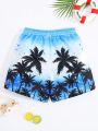 SHEIN Teenage Boys Coconut Tree Printed Casual Vacation Style Swimming Trunks