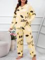 Plus Size Lips Heart & Letter Printed Pajama Set