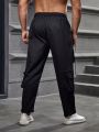 Men Plus Flap Pocket Side Drawstring Waist Cargo Pants