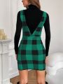 SHEIN Privé Buffalo Plaid Overall Dress Without Sweater