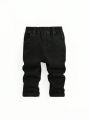 SHEIN Infant Boys' Solid Color Elastic Waist Denim Pants