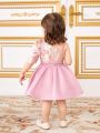 SHEIN Baby Girl Patchwork Romantic Floral Pattern Asymmetrical Neckline Dress