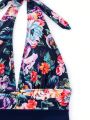 SHEIN Swim Classy Women'S One Piece Swimsuit With Floral Print And Halter Neck Design