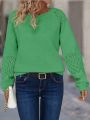 SHEIN LUNE Solid Pointelle Knit Raglan Sleeve Sweater