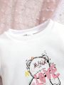 Baby Boy Cartoon Bear And Letter Print Thermal Lined Sweatshirt